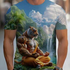 Mens Meditating Tiger, Graphic T-Shirt, Short Sleeve, Various Sizes